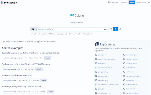 Golang search page