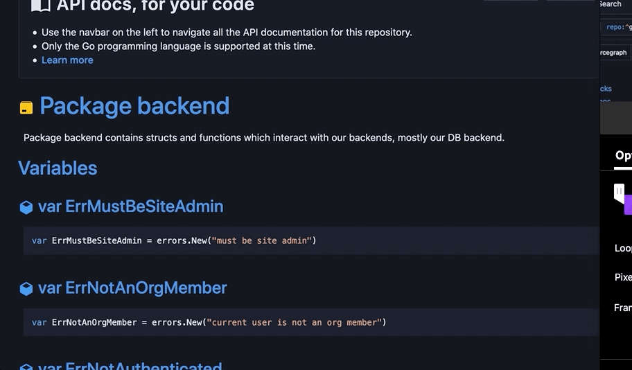 Hovering over symbols and showing Sourcegraph's deep semantic understanding of type information