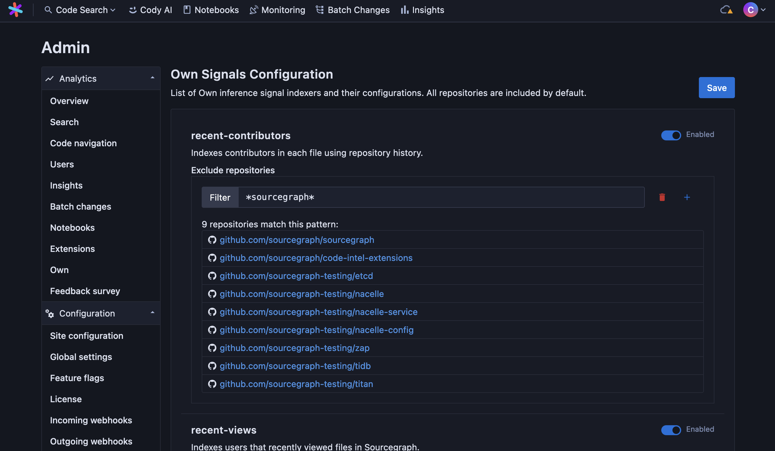 Site admin ownership configuration page